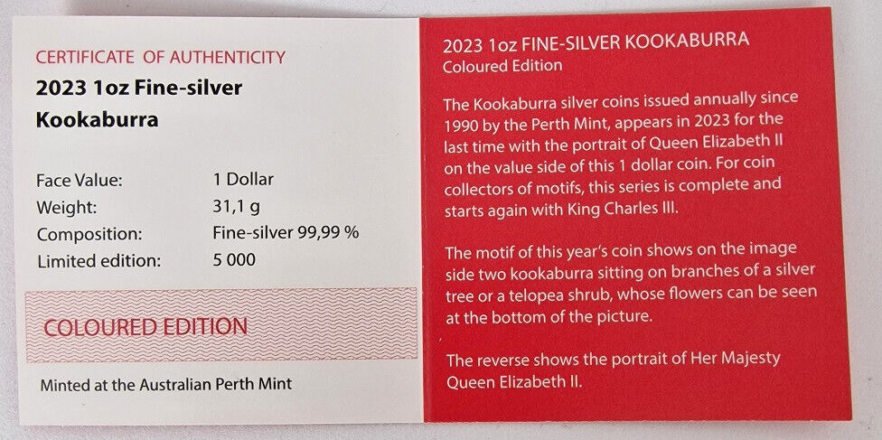 2023 Australian Kookaburra - World Money Fair Berlin Special Edition - 1oz Silver Coloured