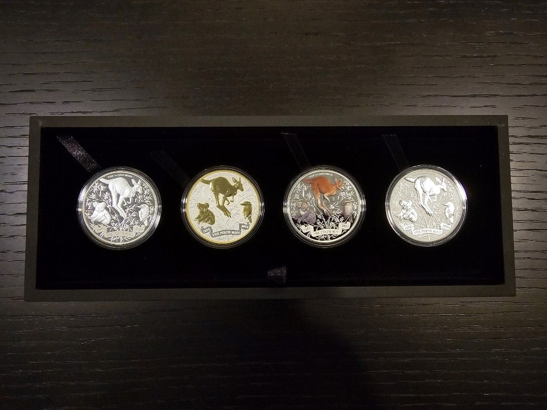 2024 Australia Perth Mint 125th Ann. Kangaroo 4 x 1 oz Silver Typeset Collection