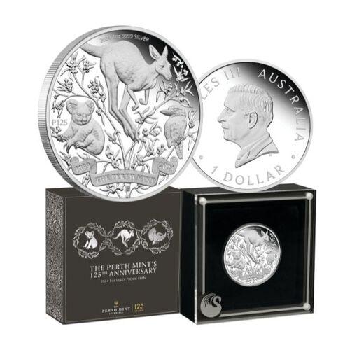 2024 Australia Perth Mint 125th Ann. Kangaroo 4 x 1 oz Silver Typeset Collection
