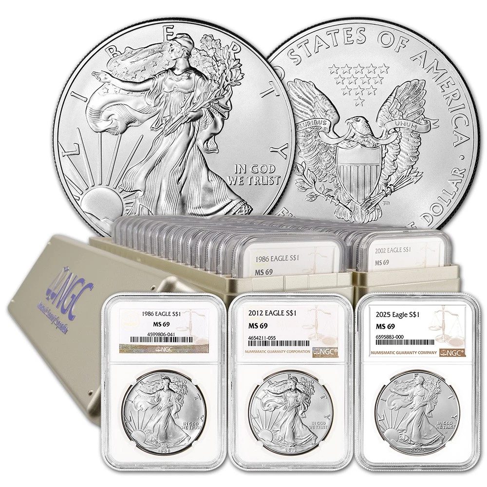 41-pc. 1986 - 2025 American Silver Eagle Coin Complete Date Set NGC MS69