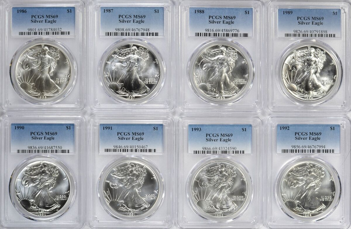 1986-2023 Complete Silver Eagle Set PCGS MS69 - 38 Coins