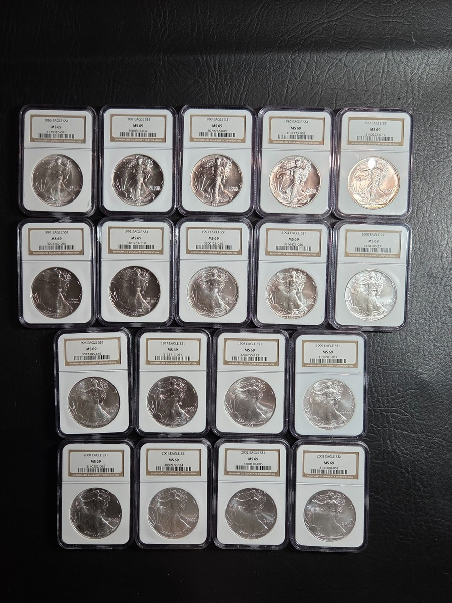 41-pc. 1986 - 2025 American Silver Eagle Coin Complete Date Set NGC MS69